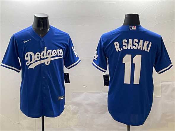 Mens Los Angeles Dodgers #11 Roki Sasaki Royal Cool Base Stitched Jersey